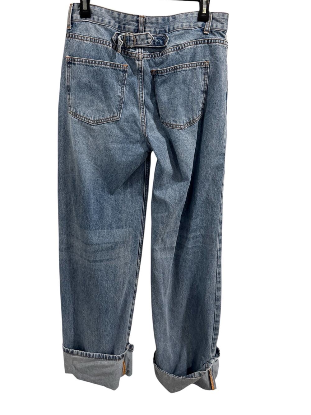 Fashion Nova Sz 5 Cinch Buckle Back Waist Cuffed Wide Leg Jeans Cotton Lyocell